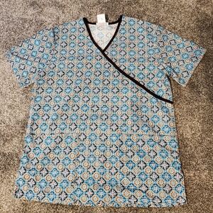 NWOT Small SB Scrubs Top In Brown And Turquoise